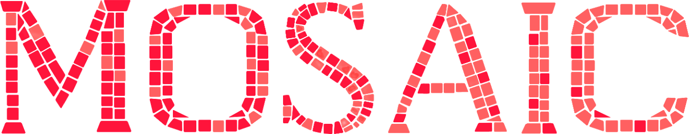The Mosaic logo: the word Mosaic built from red tiles